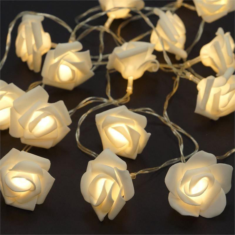 20 White Rose 3D Fairy Lights 3M String, Battery (AA) Indoor & Outdoor Decorations Wedding Valentines V382-WHITEROSEBATT20