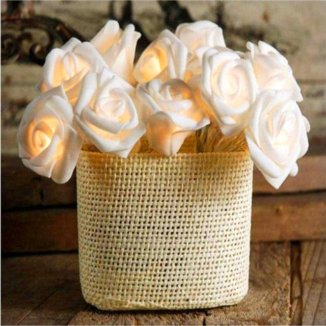 20 White Rose 3D Fairy Lights 3M String, Battery (AA) Indoor & Outdoor Decorations Wedding Valentines V382-WHITEROSEBATT20