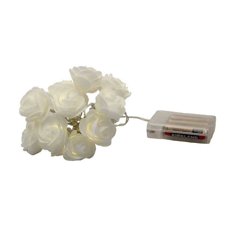 50 White Rose 3D Fairy Lights 5M LONG String, Battery (AA) Indoor & Outdoor Decorations Wedding Valentines V382-WHITEROSEBATT50