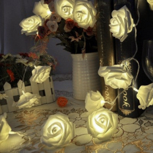 50 White Rose 3D Fairy Lights 5M LONG String, Battery (AA) Indoor & Outdoor Decorations Wedding Valentines V382-WHITEROSEBATT50