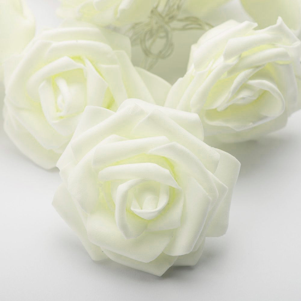 50 White Rose 3D Fairy Lights 5M LONG String, Battery (AA) Indoor & Outdoor Decorations Wedding Valentines V382-WHITEROSEBATT50