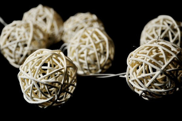 1 Set of 20 LED Cream White 5cm Rattan Cane Ball Battery Powered String Lights Christmas Gift Home Wedding V382-WHRATTBALLBATT20