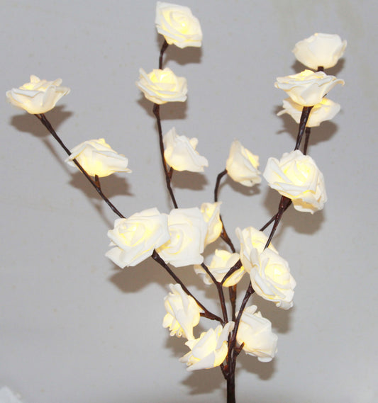 1 Set of 50cm H 20 LED White Rose Tree Branch Stem Fairy Light Wedding Event Party Function Table Vase V382-WHROSESTEMBATT
