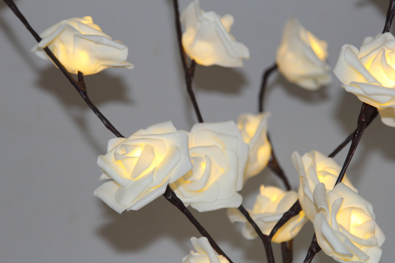 1 Set of 50cm H 20 LED White Rose Tree Branch Stem Fairy Light Wedding Event Party Function Table Vase V382-WHROSESTEMBATT