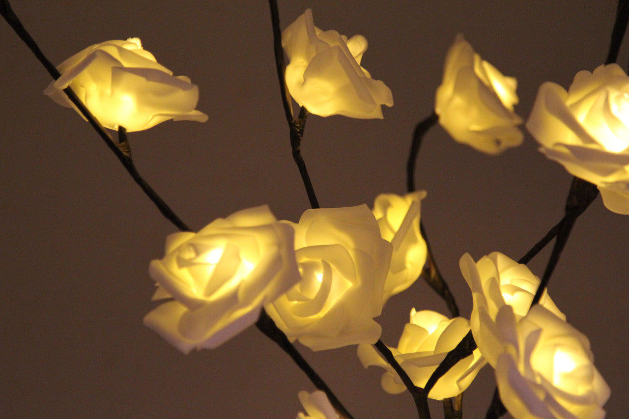 1 Set of 50cm H 20 LED White Rose Tree Branch Stem Fairy Light Wedding Event Party Function Table Vase V382-WHROSESTEMBATT