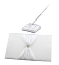 White Wedding Guest Book Register with Silver Pen Matching Stand Set 36 Lined Pages - White Sach Diamante V382-WHSACHGBPEN