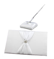 White Wedding Guest Book Register with Silver Pen Matching Stand Set 36 Lined Pages - White Sach Diamante V382-WHSACHGBPEN