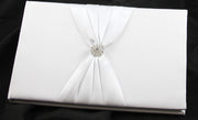White Wedding Guest Book Register with Silver Pen Matching Stand Set 36 Lined Pages - White Sach Diamante V382-WHSACHGBPEN