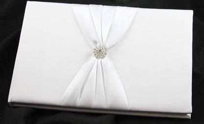White Wedding Guest Book Register with Silver Pen Matching Stand Set 36 Lined Pages - White Sach Diamante V382-WHSACHGBPEN
