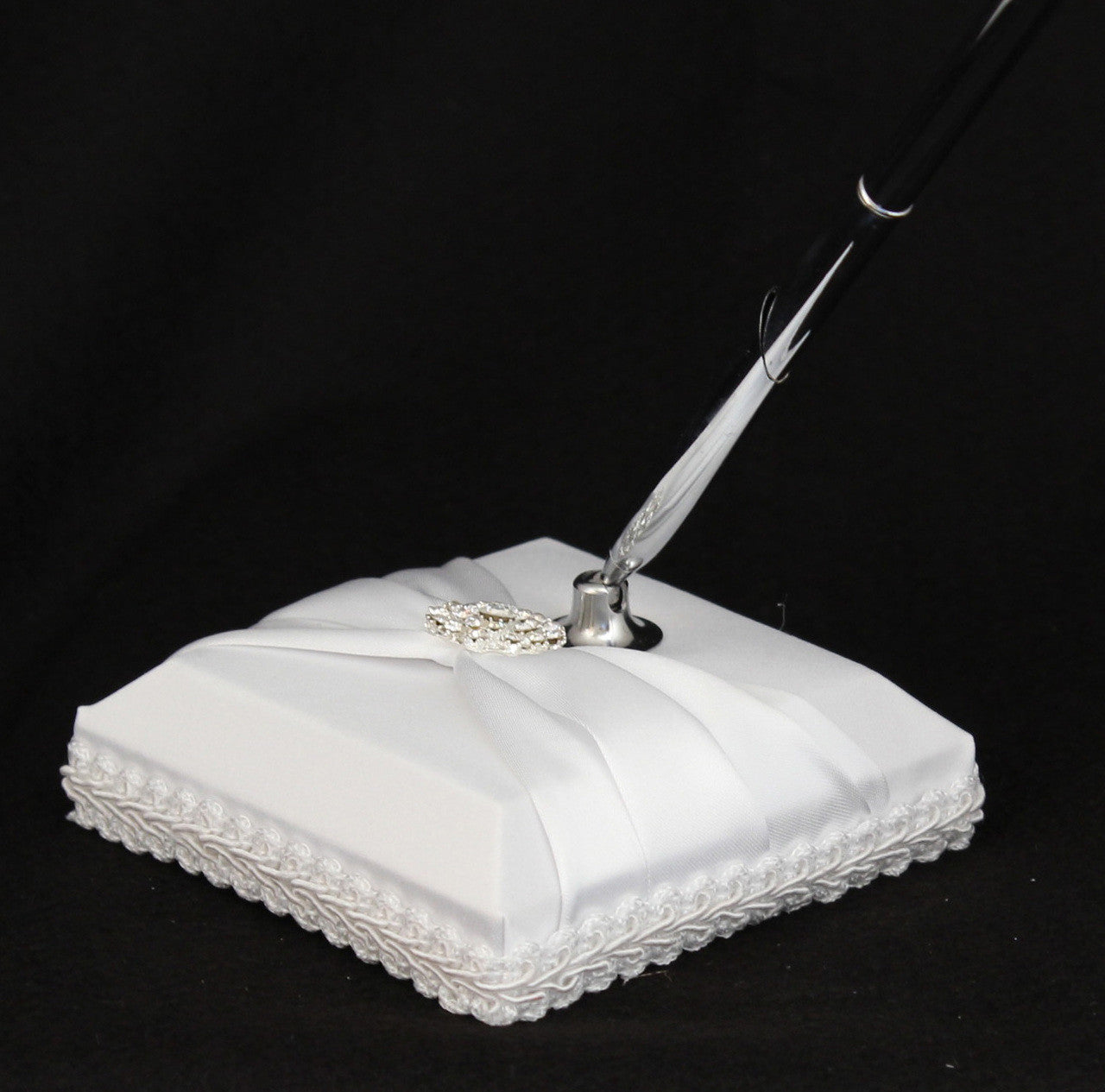 White Wedding Guest Book Register with Silver Pen Matching Stand Set 36 Lined Pages - White Sach Diamante V382-WHSACHGBPEN