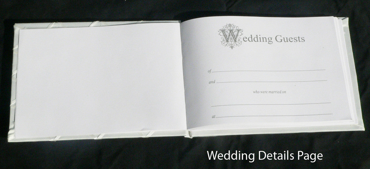 White Wedding Guest Book Register with Silver Pen Matching Stand Set 36 Lined Pages - White Sach Diamante V382-WHSACHGBPEN