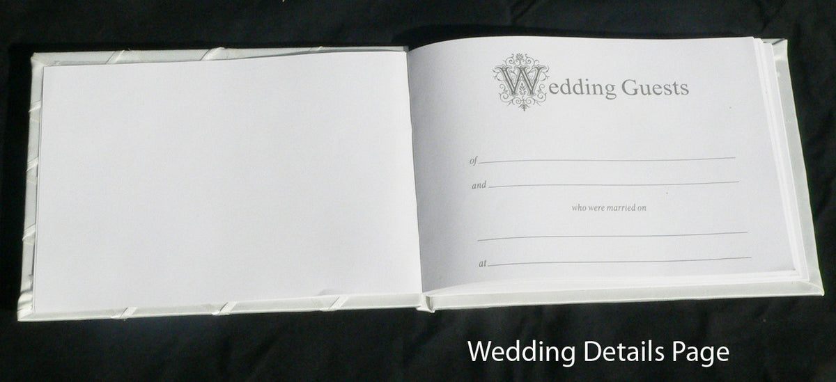 White Wedding Guest Book Register with Silver Pen Matching Stand Set 36 Lined Pages - White Sach Diamante V382-WHSACHGBPEN