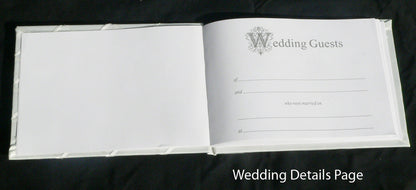 White Wedding Guest Book Register with Silver Pen Matching Stand Set 36 Lined Pages - White Sach Diamante V382-WHSACHGBPEN