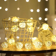 1 Set of Yellow 5cm Rattan Cane 50 Ball Battery Power LONG 5m String Lights Christmas Gift Home Wedding Party V382-YELLOWRATTBALLBATT50
