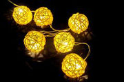 1 Set of Yellow 5cm Rattan Cane 50 Ball Battery Power LONG 5m String Lights Christmas Gift Home Wedding Party V382-YELLOWRATTBALLBATT50