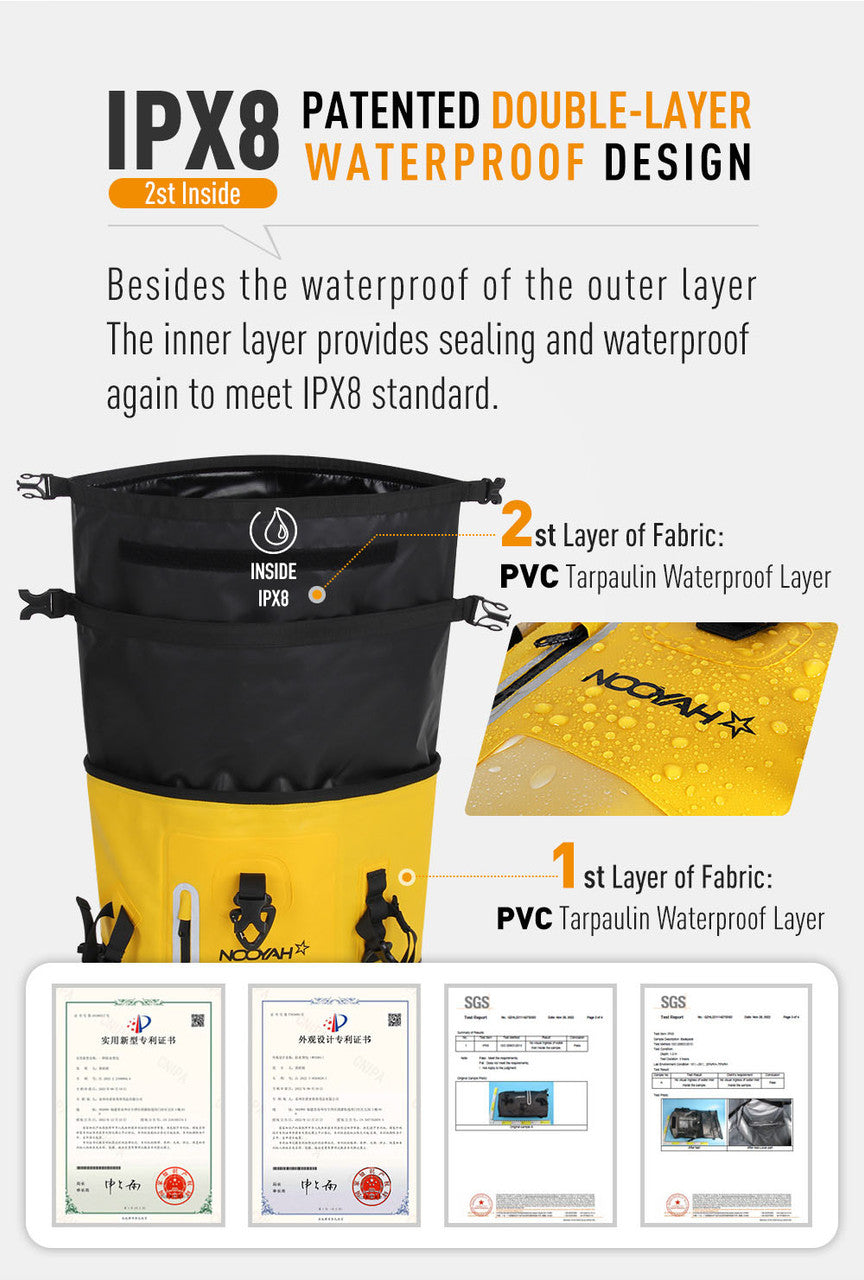 NOOYAH IPX8 Waterproof Bike Cycle Outdoor Sports Backpack Double-Layer Waterproof Bag YELLOW V382-YELWIPX8BKPKNOOY