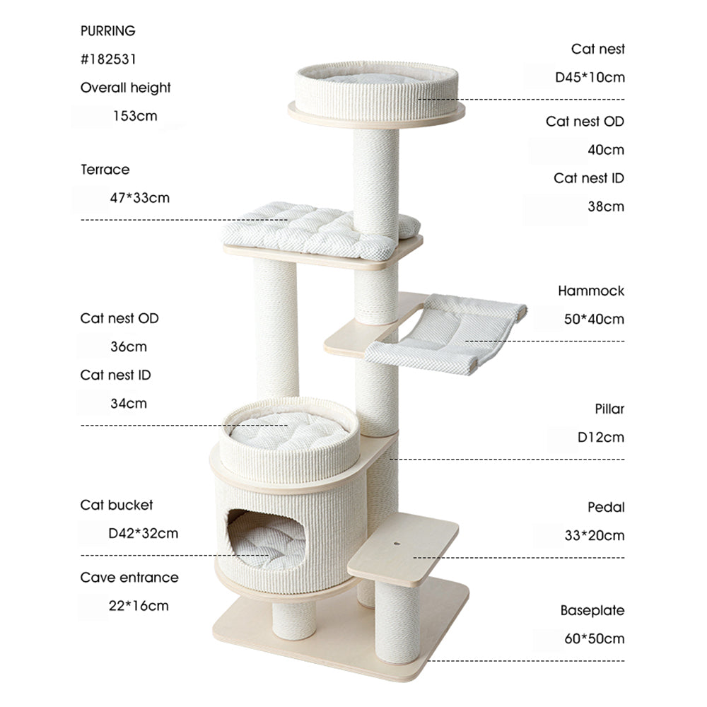 HONEYPOTCAT PURRING Multi-Tier Plush & Sisal Deluxe Cat Tree - 153cm V390-182531