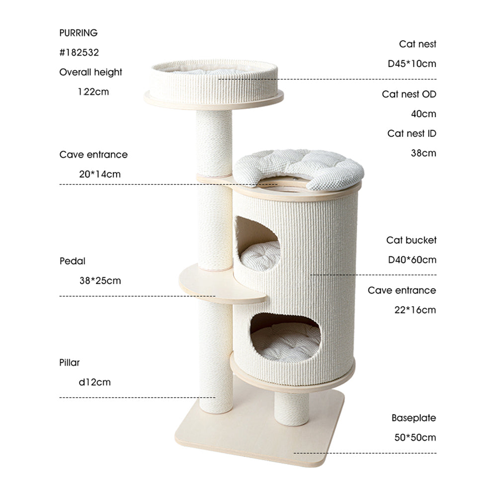 HONEYPOTCAT PURRING Plush & Sisal Barrel Cat Tower - 122cm V390-182532