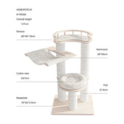 HONEYPOTCAT Leisure Loft With Hammock & Scratch Post - White Velvet - 127cm V390-190360