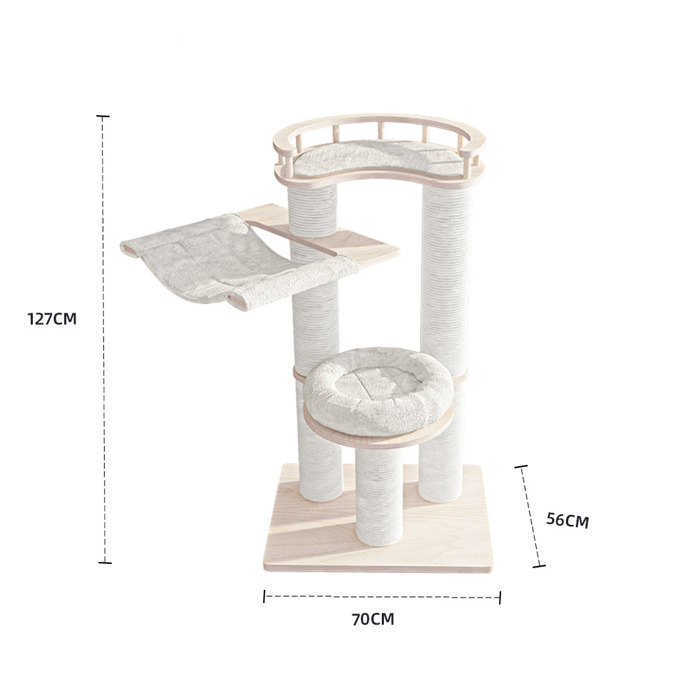 HONEYPOTCAT Leisure Loft With Hammock & Scratch Post - White Velvet - 127cm V390-190360