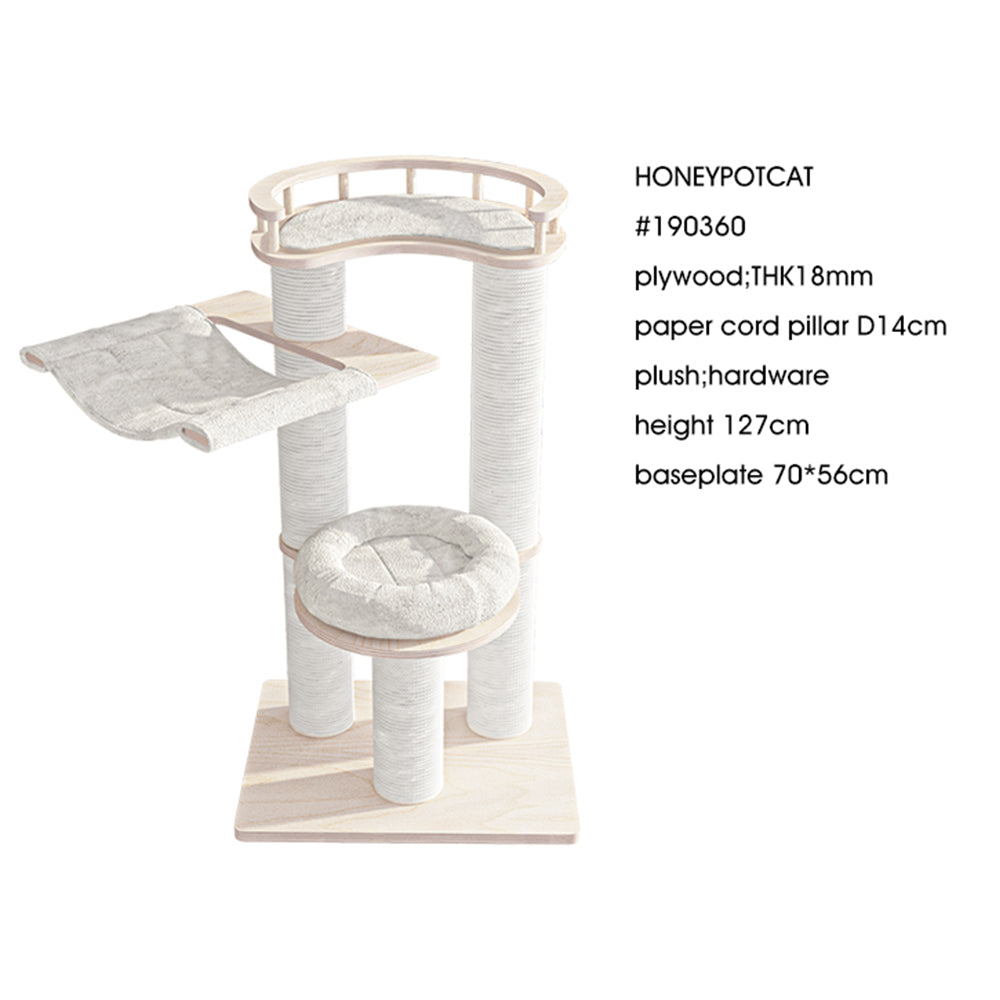 HONEYPOTCAT Leisure Loft With Hammock & Scratch Post - White Velvet - 127cm V390-190360