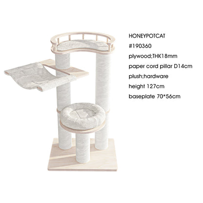 HONEYPOTCAT Leisure Loft With Hammock & Scratch Post - White Velvet - 127cm V390-190360