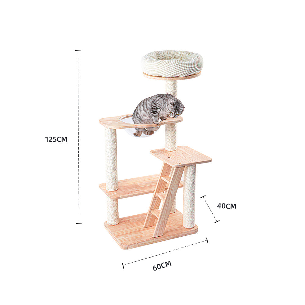 HONEYPOTCAT Serenity Plush Top Cat Tower - Wood Wax 125cm V390-210906WO