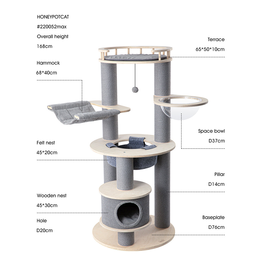 HONEYPOTCAT Majestic Reinforced Multi-Level Cat Tree With Hammock - 168cm V390-220052MAX