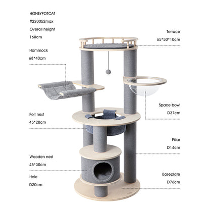 HONEYPOTCAT Majestic Reinforced Multi-Level Cat Tree With Hammock - 168cm V390-220052MAX