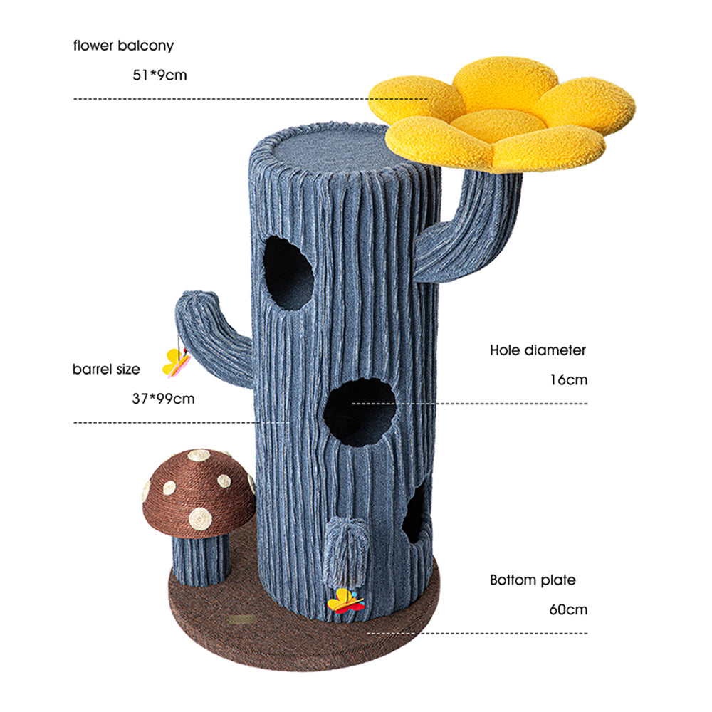 HONEYPOTCAT Solo Cactus Bloom Cat Tree - Blue 120.5cm V390-220601B