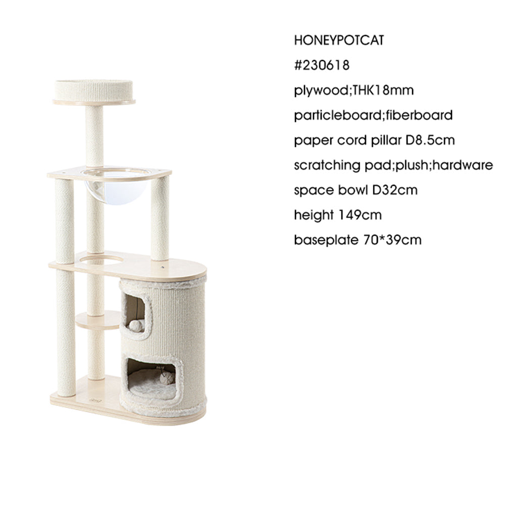 HONEYPOTCAT Fun Oasis Wood Cat Tree & Activity Barrel - 135cm V390-230618