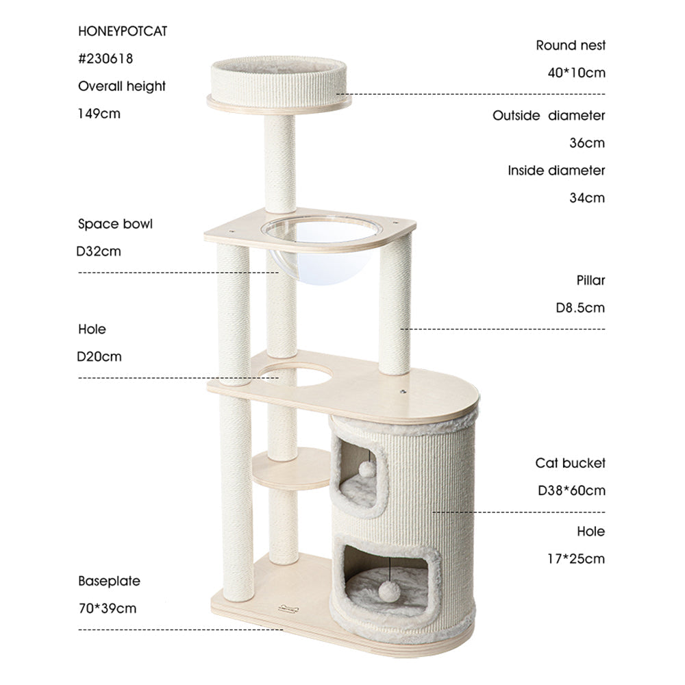 HONEYPOTCAT Fun Oasis Wood Cat Tree & Activity Barrel - 135cm V390-230618