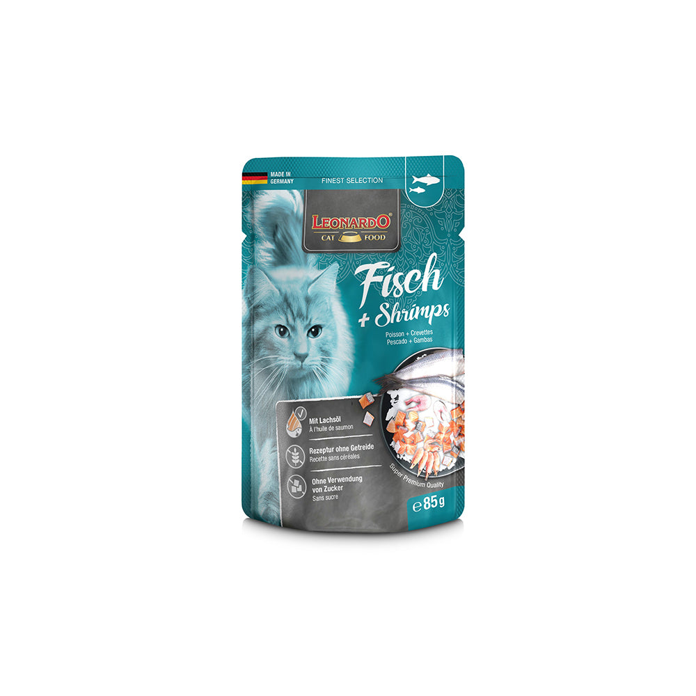 LEONARDO Finest Selection Fish & Shrimps Wet Cat Food 85gx16 V390-756335