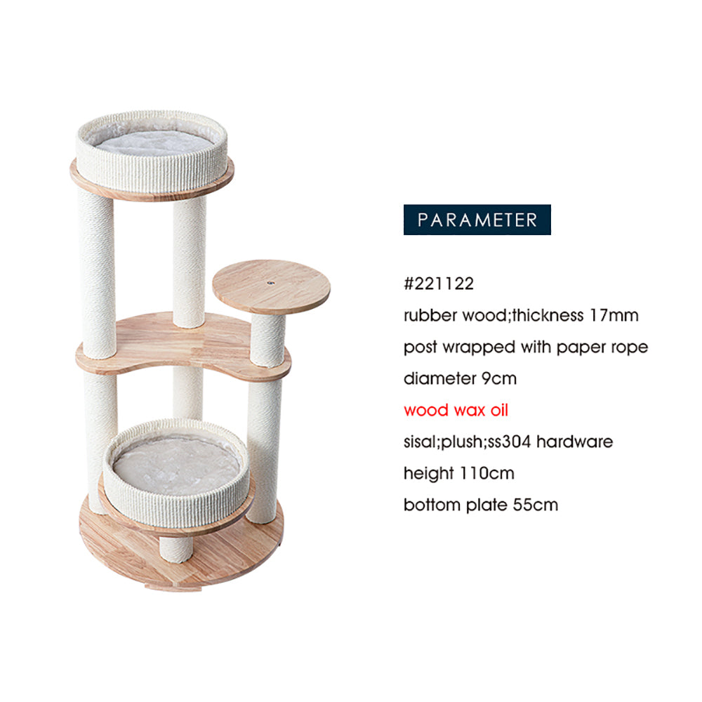 HONEYPOTCAT MZ Simple Joy Wood Cat Tower - Double Delight 110cm V390-AG221122