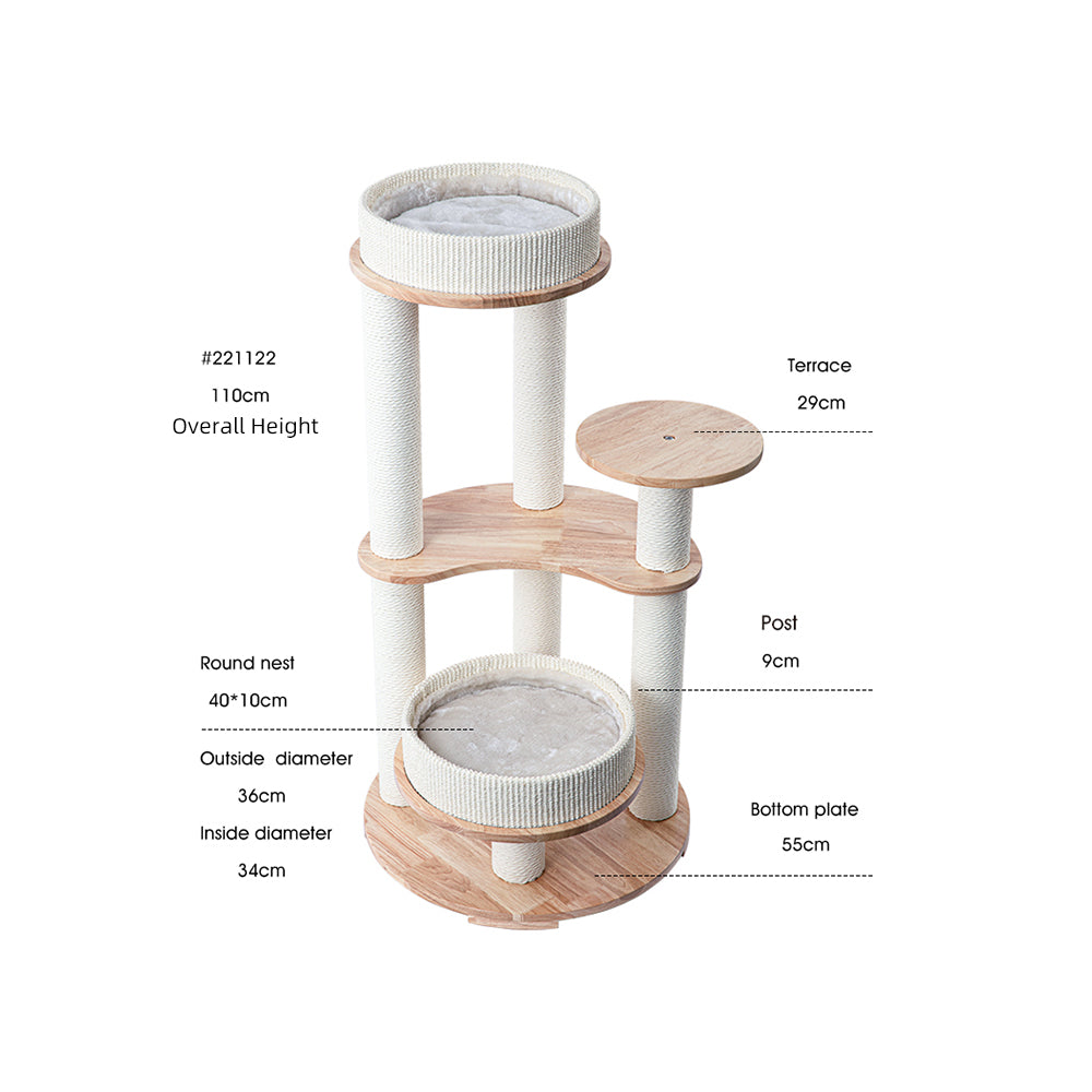 HONEYPOTCAT MZ Simple Joy Wood Cat Tower - Double Delight 110cm V390-AG221122