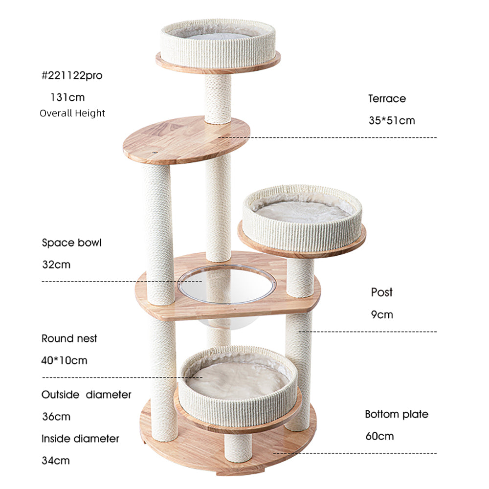 HONEYPOTCAT MZ Simple Joy Wood Cat Tower - Triple Charm 131cm V390-AG221122PRO
