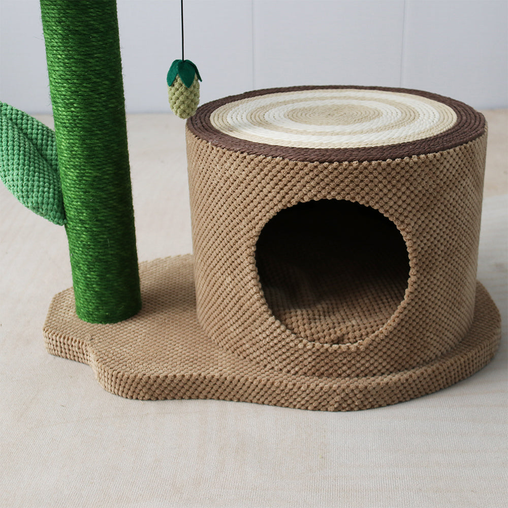 CATIO Log Cat House With White Camelia Cat Scratching Tree V390-C7062