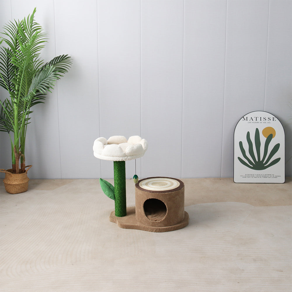 CATIO Log Cat House With White Camelia Cat Scratching Tree V390-C7062