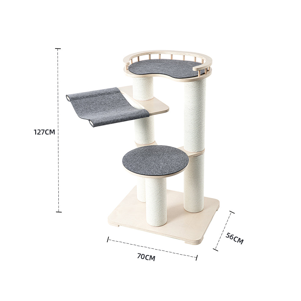 HONEYPOTCAT Leisure Loft With Hammock & Scratch Post - Gray Felt - 127cm V390-DE190360