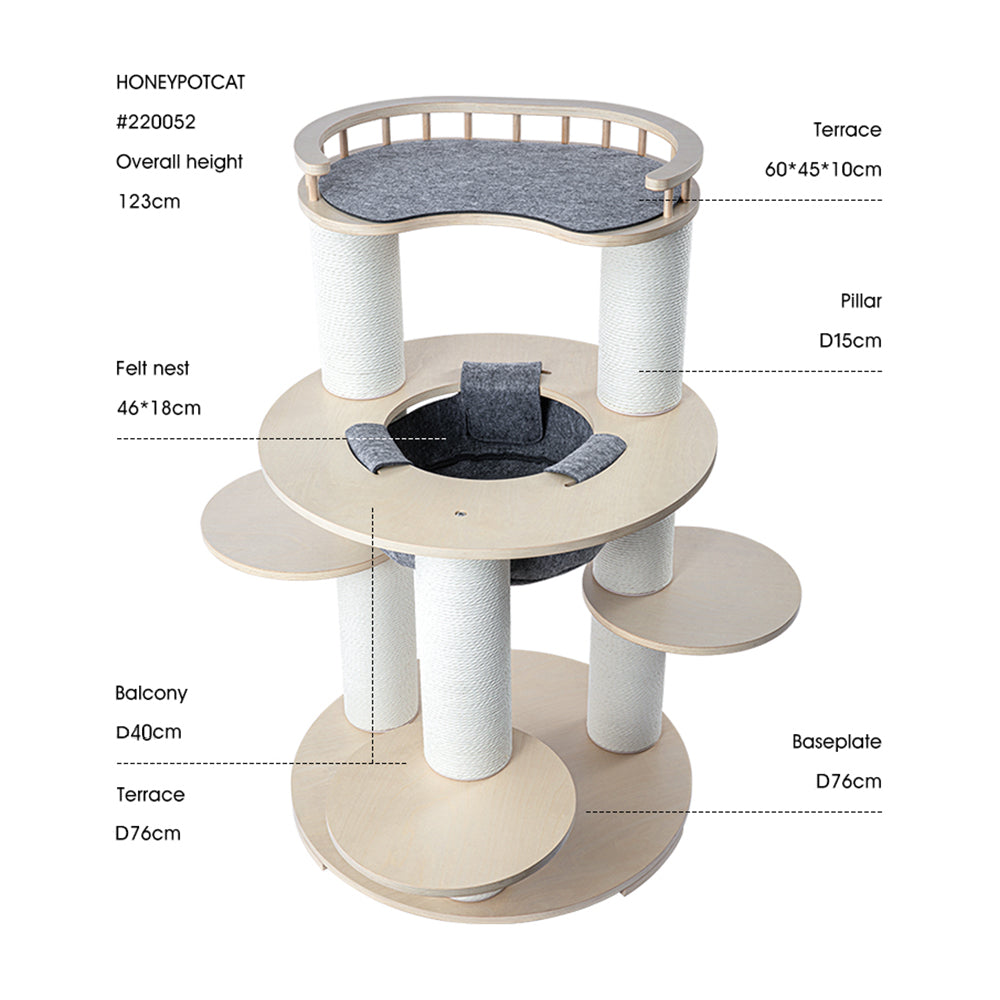 HONEYPOTCAT Harmony Wood Cat Tower - 123cm V390-DE220052