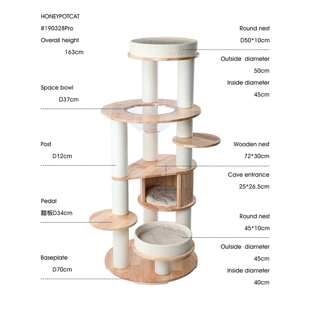 HONEYPOTCAT MZ Varnished Solid Wood Cat Tower With Capsule - 163cm V390-V190328PRO