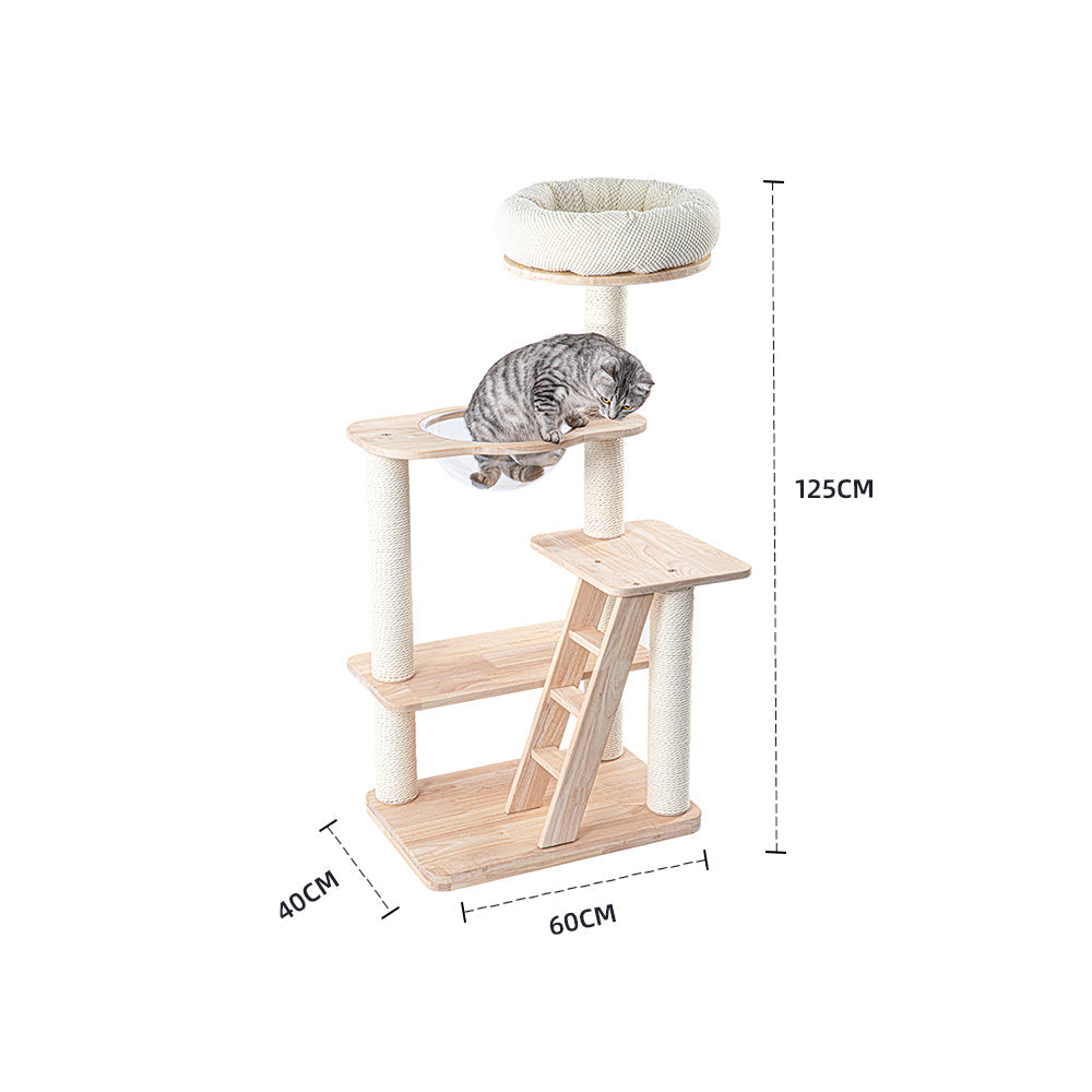 HONEYPOTCAT Serenity Plush Top Cat Tower - Wood Varnish 125cm V390-V210906
