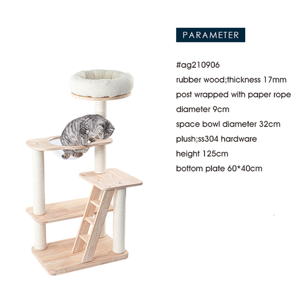 HONEYPOTCAT Serenity Plush Top Cat Tower - Wood Varnish 125cm V390-V210906