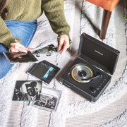 Crosley Cruiser Portable Retro CD Player with Stereo Bluetooth Speakers, FM Radio - Black V398-CR3505A-BK