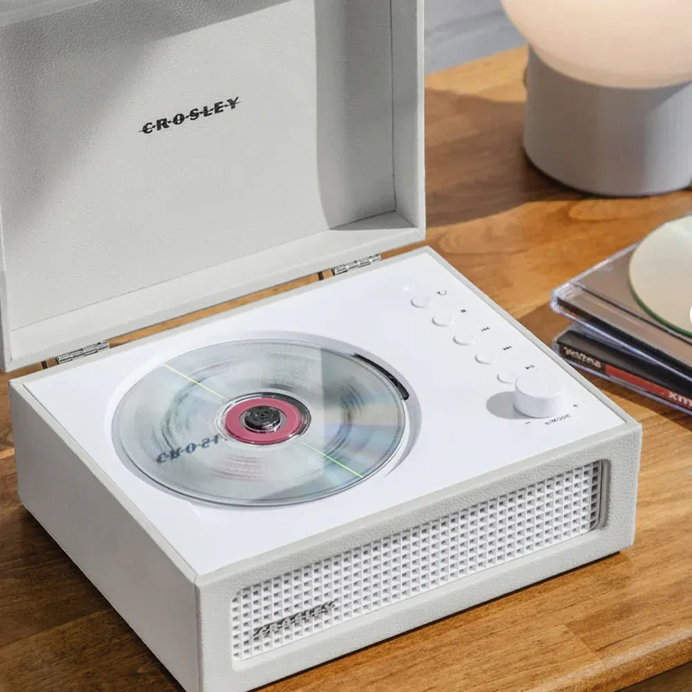 Crosley Cruiser Portable Retro CD Player with Stereo Bluetooth Speakers, FM Radio - White Sands V398-CR3505A-WS