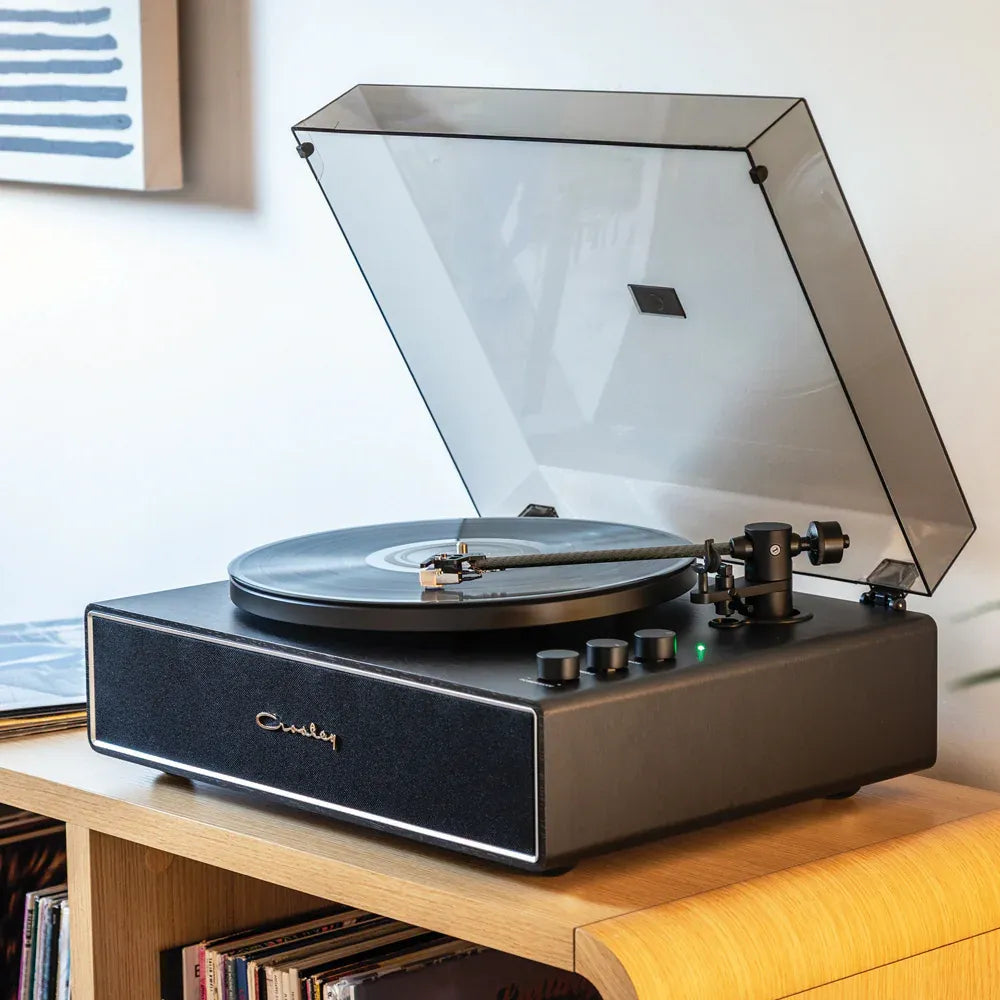 Crosley Stave 2-Speed Bluetooth Record Player Turntable with Built-in Speakers, Black V398-CR6046A-BKSL4