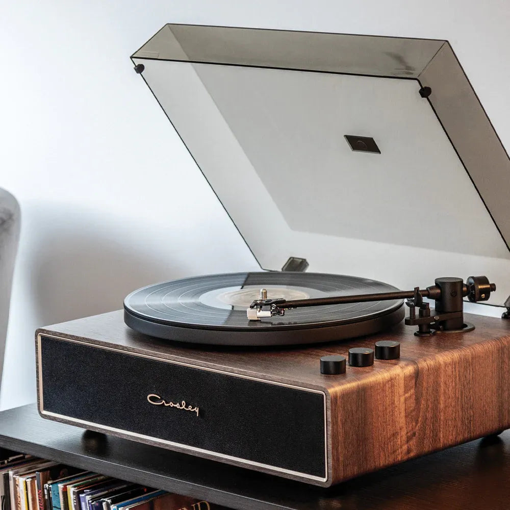 Crosley Stave 2-Speed Bluetooth Record Player Turntable with Built-in Speakers, Walnut V398-CR6046A-WAGL4