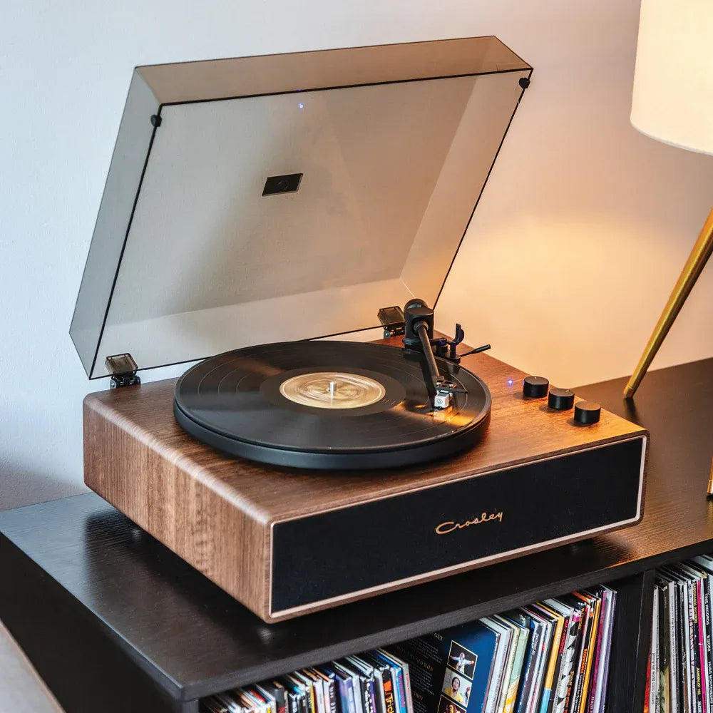 Crosley Stave 2-Speed Bluetooth Record Player Turntable with Built-in Speakers + Crosley Asheville Stand V398-CR6046AMS-WA