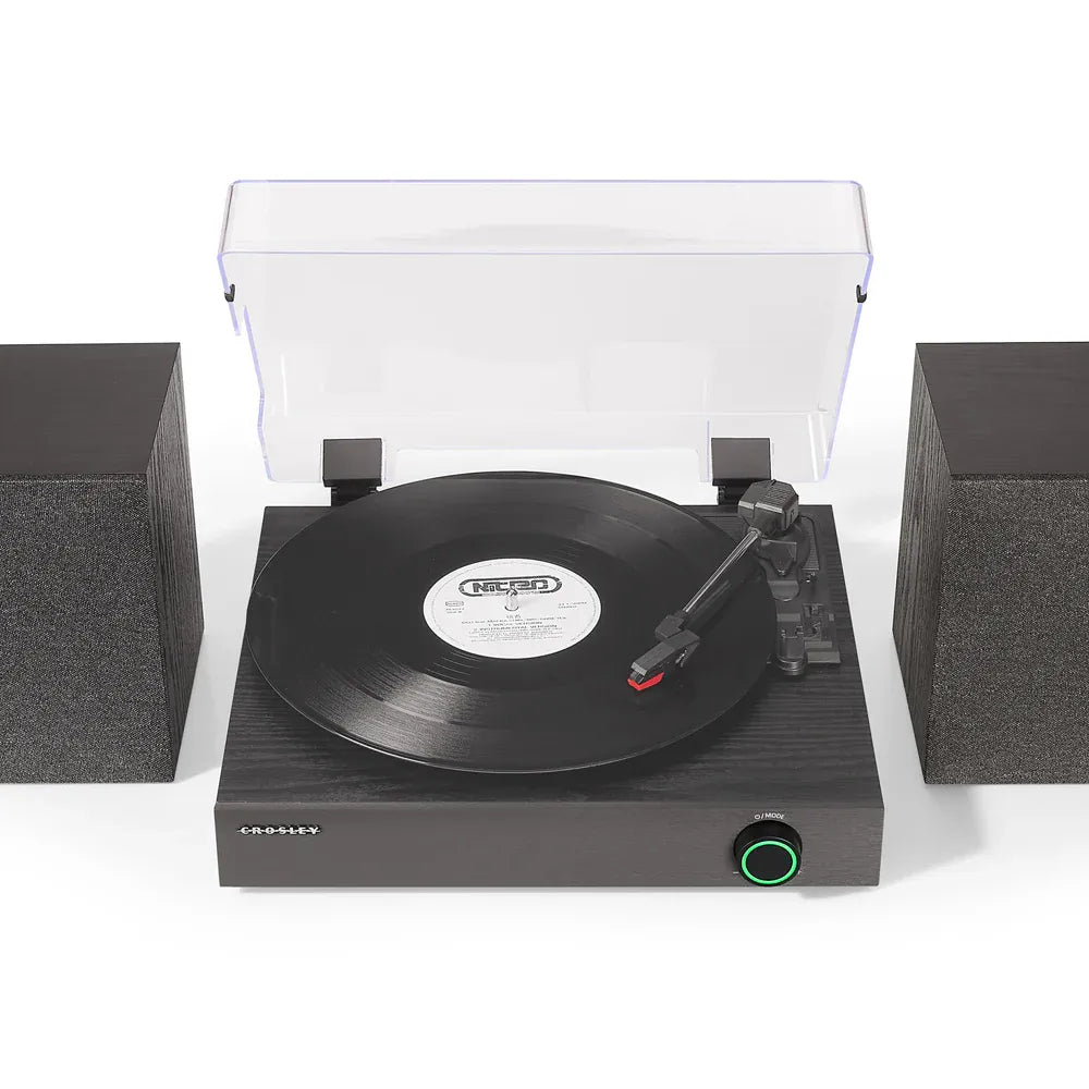 Crosley Zane 3-Speed Bluetooth Vinyl Record Player Turntable, with Matching Stereo Speakers - Black V398-CR7503A-BK4