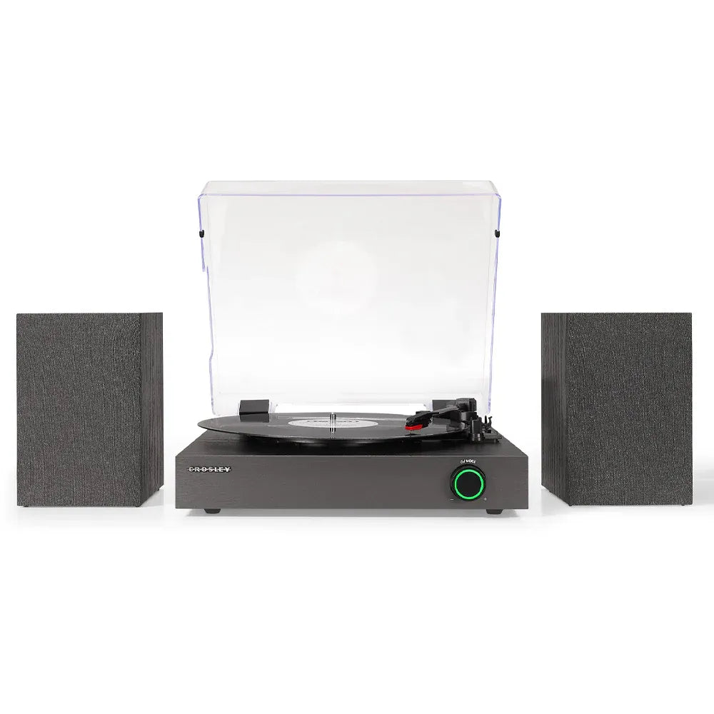 Crosley Zane 3-Speed Bluetooth Vinyl Record Player Turntable, with Matching Stereo Speakers - Black V398-CR7503A-BK4
